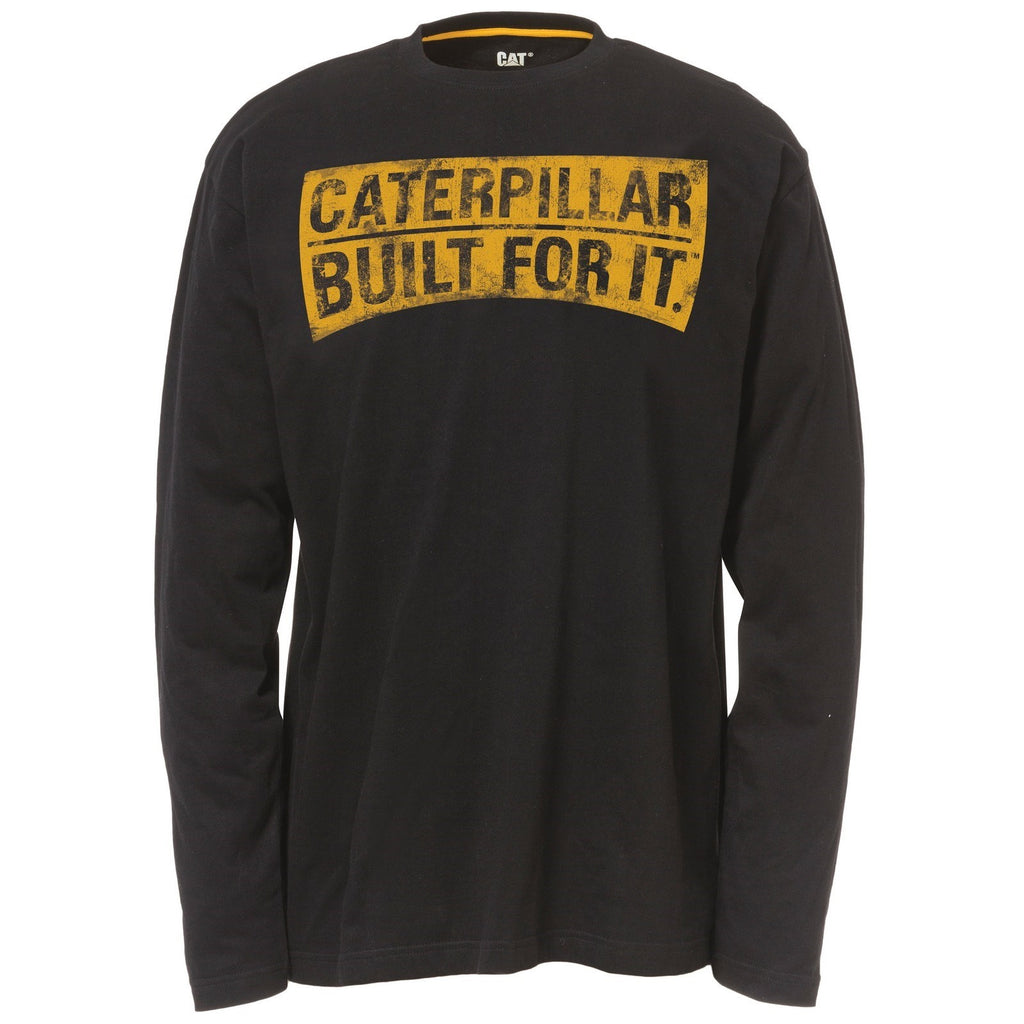 Caterpillar Curved Banner Long Sleeve T-shirt Herr Svarta Sverige | 23196HBVM