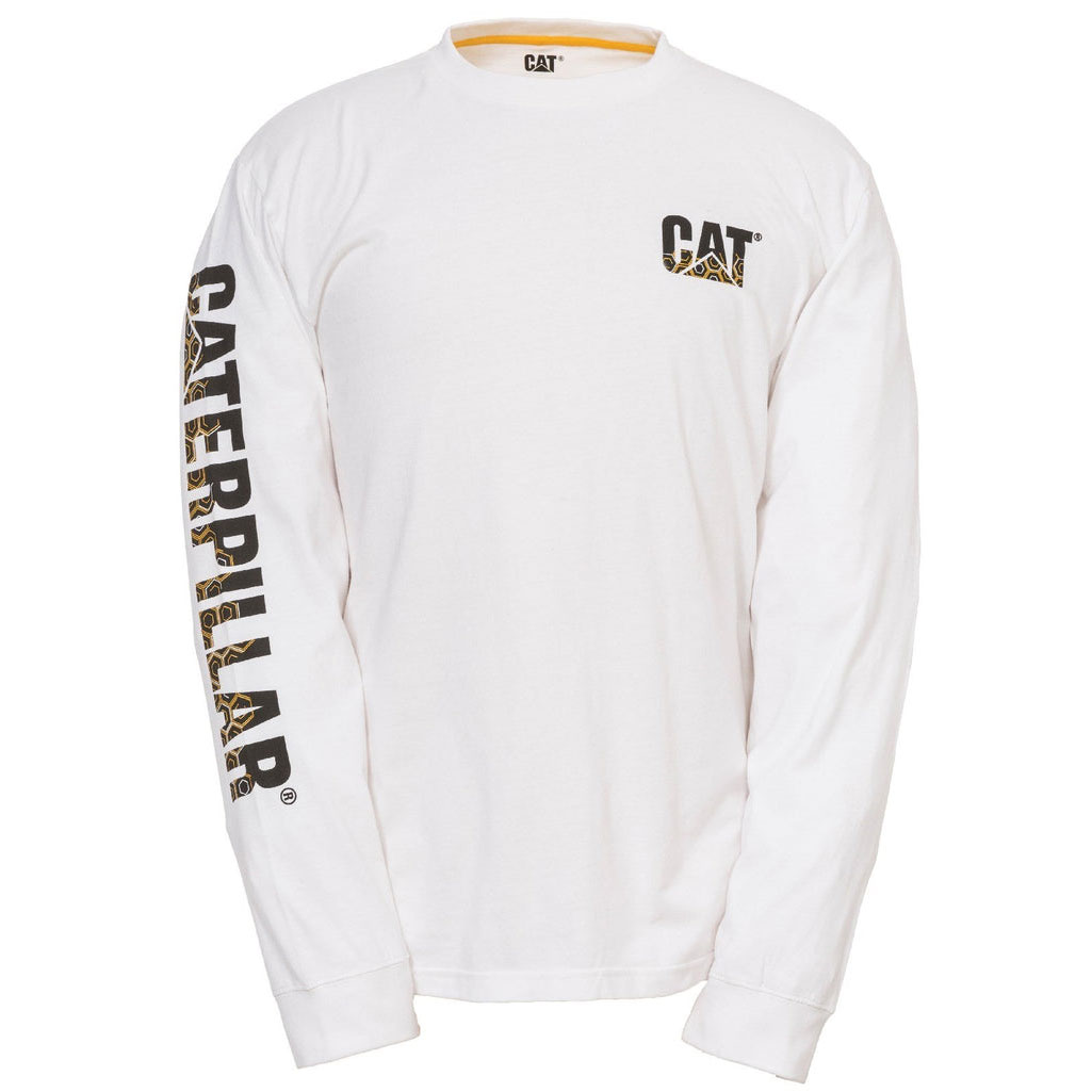 Caterpillar Custom Banner White T-shirt Herr Vita Sverige | 84706GYVR