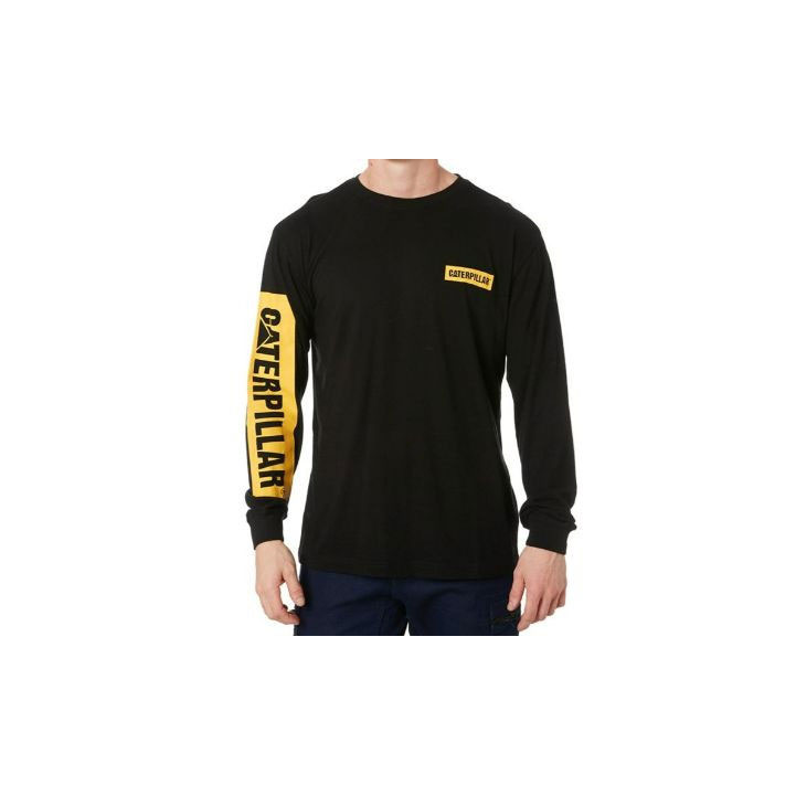 Caterpillar Icon Block Long Sleeve T-shirt Dam Svarta Gula Sverige | 36297IYWP