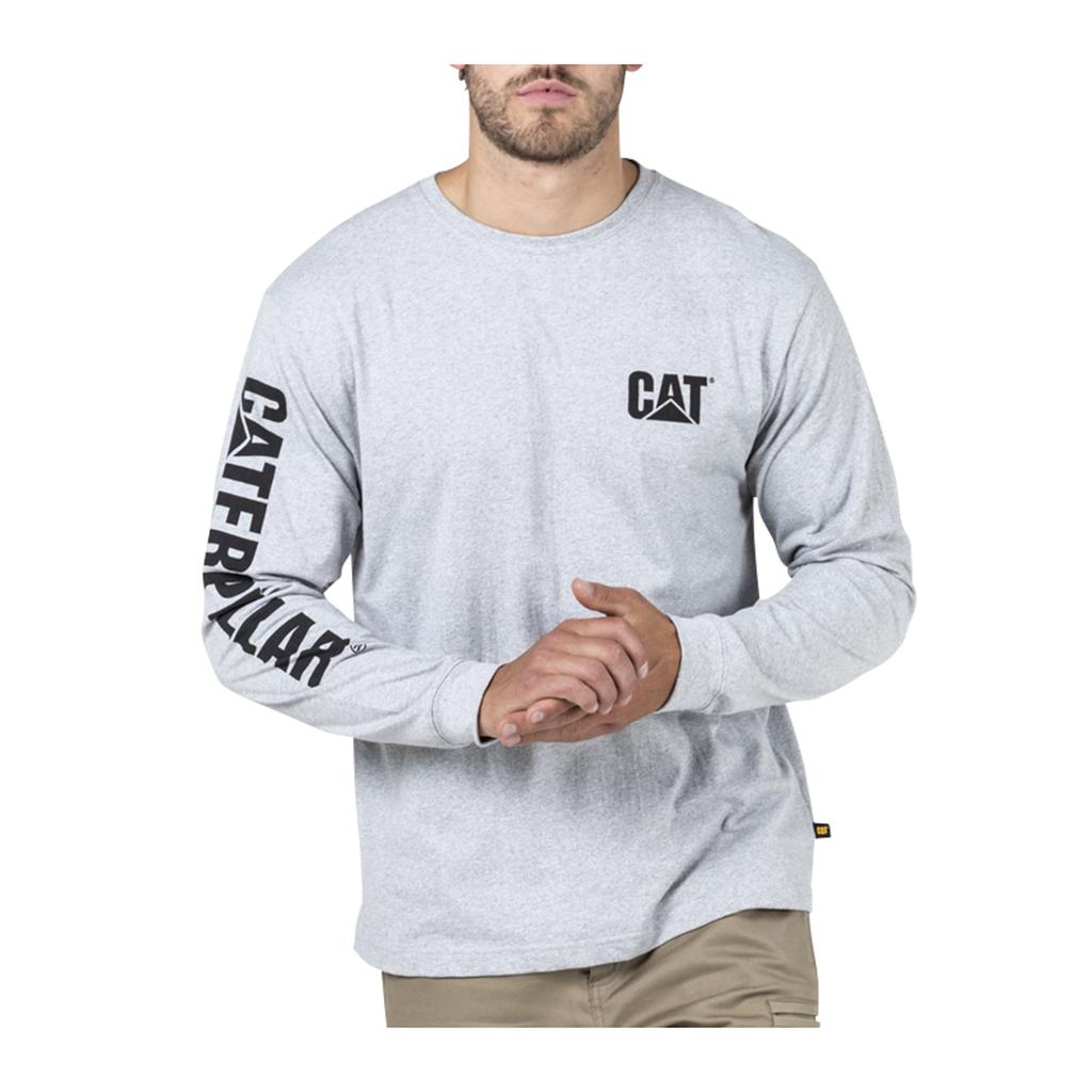 Caterpillar Trademark Banner L/S T-Shirts Herr Grå Sverige | 15834IGWZ