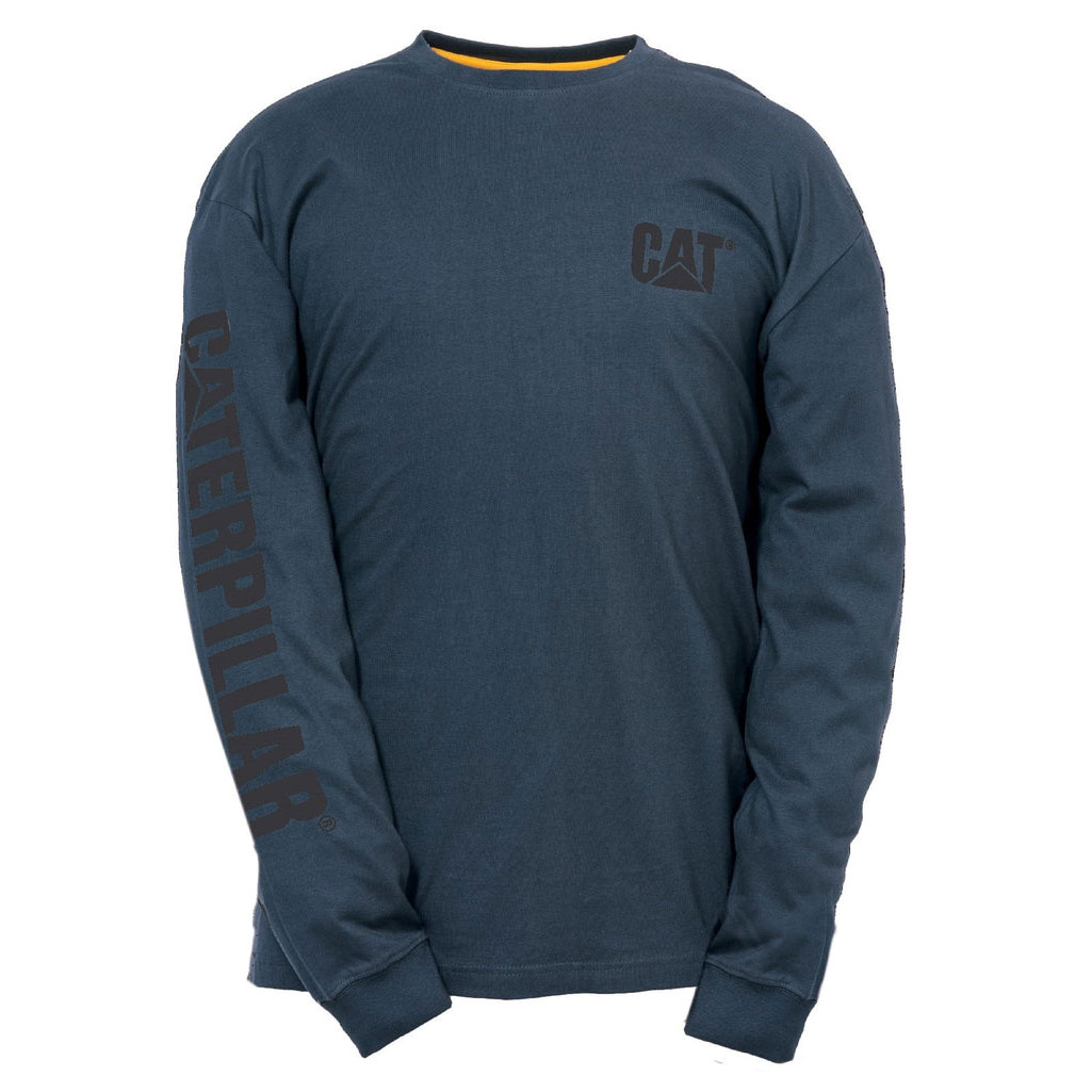 Caterpillar Trademark Banner Long Sleeve T-shirt Herr Mörksvarta Sverige | 07931DHVA