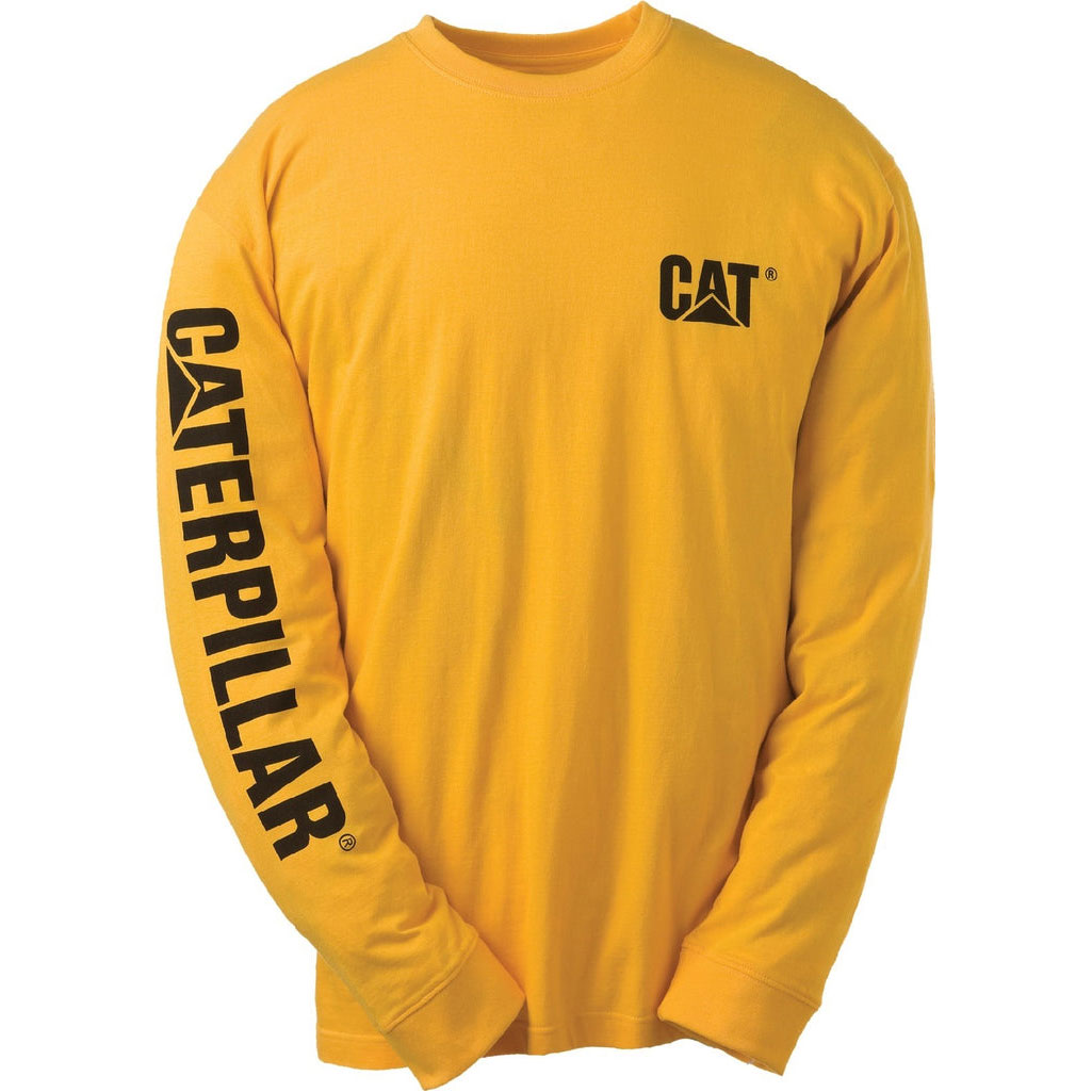 Caterpillar Trademark Banner Long Sleeve T-shirt Herr Gula Sverige | 23687DCSN