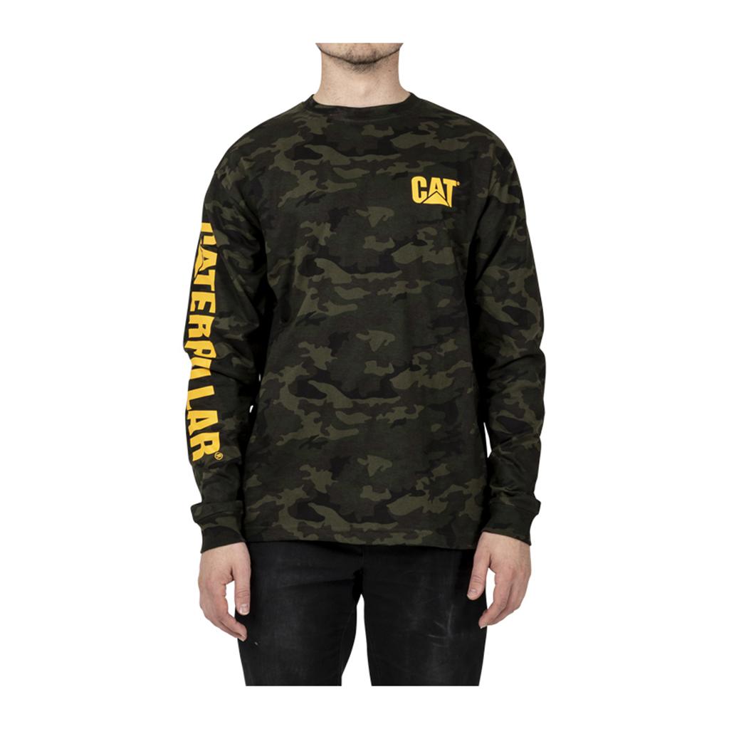 Caterpillar Trademark Banner Long Sleeve T-Shirts Herr Camo Sverige | 34810MBTQ