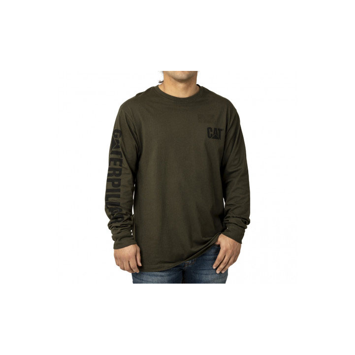 Caterpillar Trademark Banner Long Sleeve T-shirt Herr Army Moss Sverige | 56102NXHC