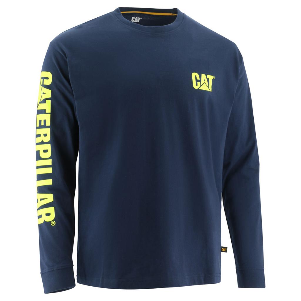 Caterpillar Trademark Banner Long Sleeve T-Shirts Herr Blå Sverige | 67023LJCT