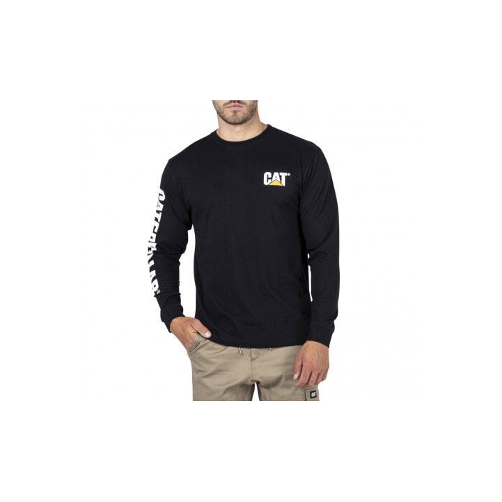 Caterpillar Trademark Banner Long Sleeve T-shirt Herr Svarta Sverige | 86294UJIK