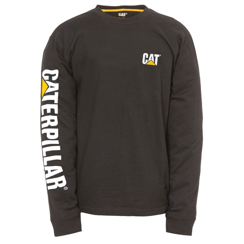 Caterpillar Trademark Banner Long Sleeve T-shirt Herr Svarta Sverige | 96012LQIZ