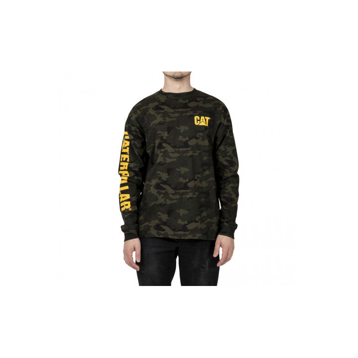 Caterpillar Trademark Banner Long Sleeve T-shirt Herr Camo Sverige | 96147YQIP