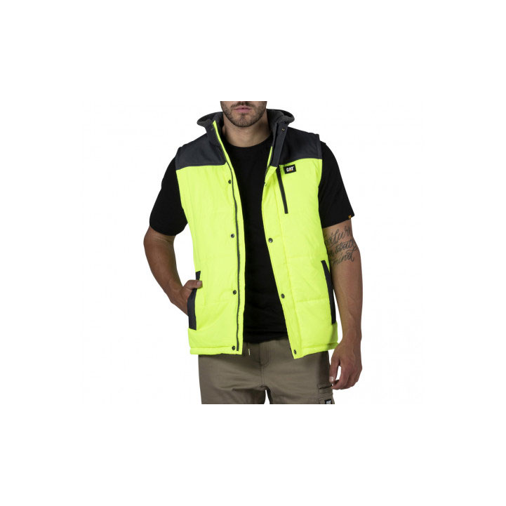 Caterpillar Hi Vis Hooded Arbets Isolerade Västar Herr Gula Svarta  Sverige |  60395GWHC