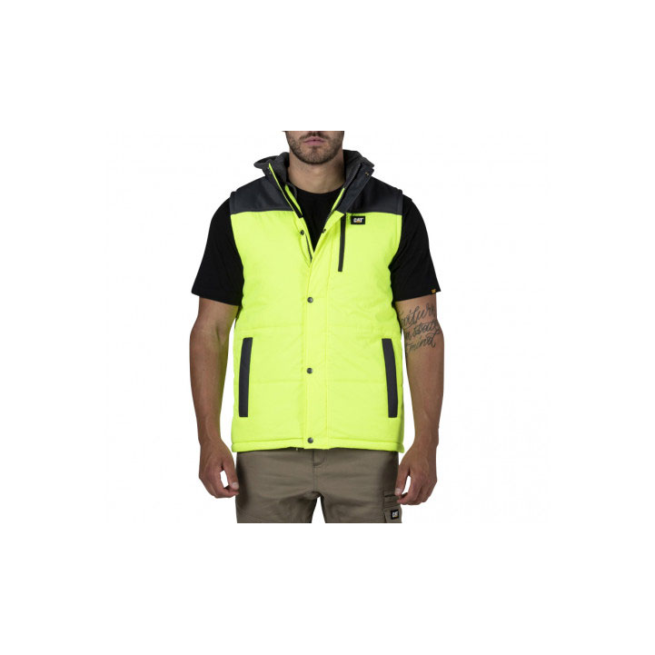 Caterpillar Hi Vis Hooded Arbets Isolerade Västar Herr Gula Svarta  Sverige |  60395GWHC