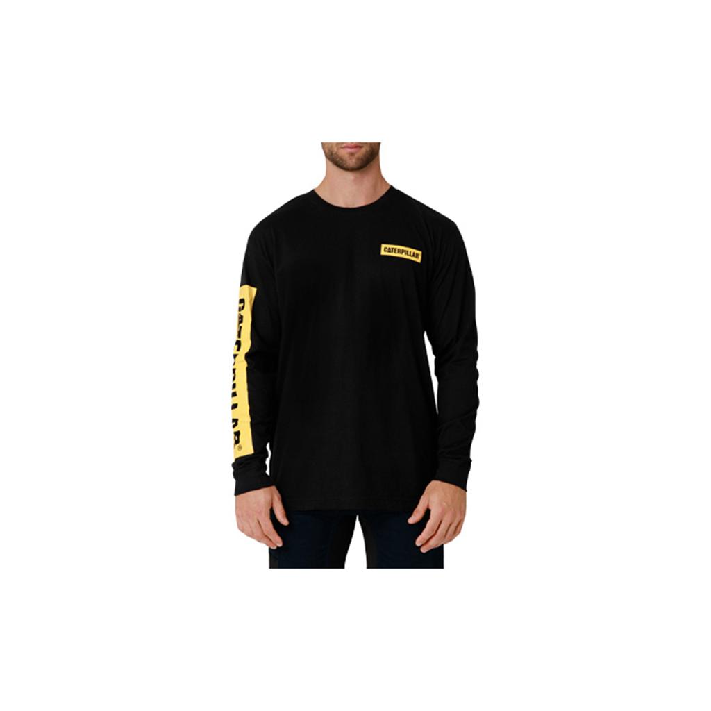 Caterpillar Icon Block Long Sleeve T-Shirts Herr Black/Yellow  Sverige |  28145MIOC