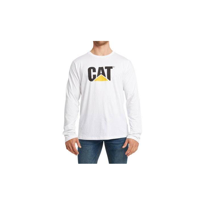 Caterpillar Original Fit Long Sleeve Logo T-shirt Dam White-Traademark  Sverige |  38160VSHK