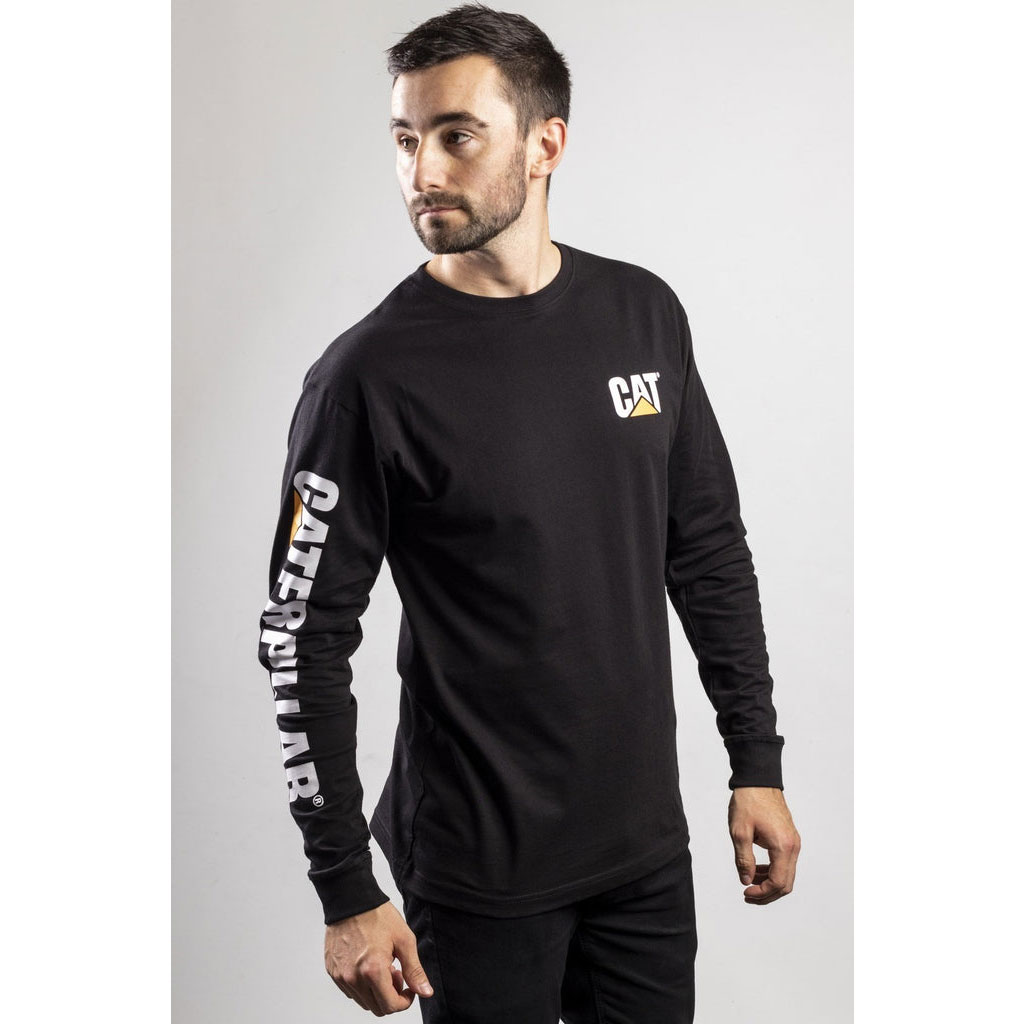 Caterpillar Trademark Banner Long Sleeve T-shirt Herr Svarta  Sverige |  96012LQIZ