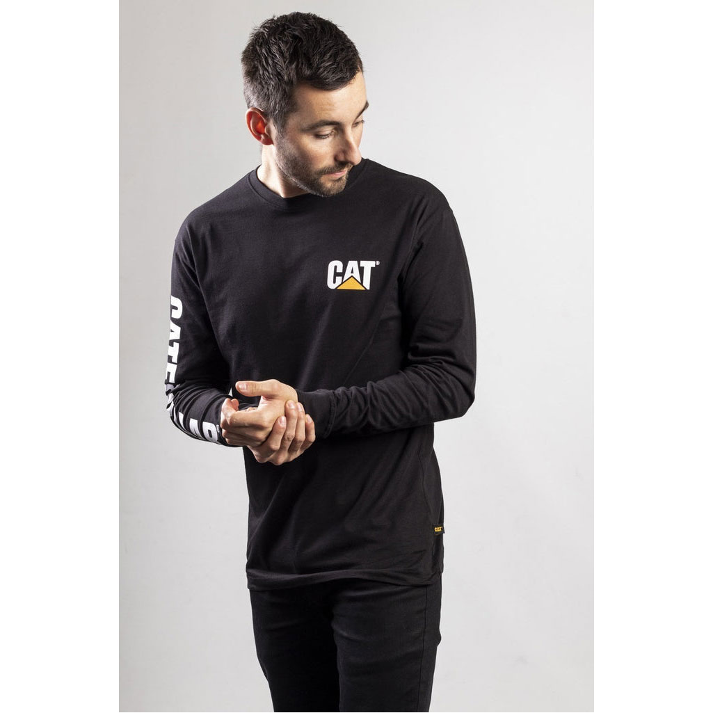 Caterpillar Trademark Banner Long Sleeve T-shirt Herr Svarta  Sverige |  96012LQIZ